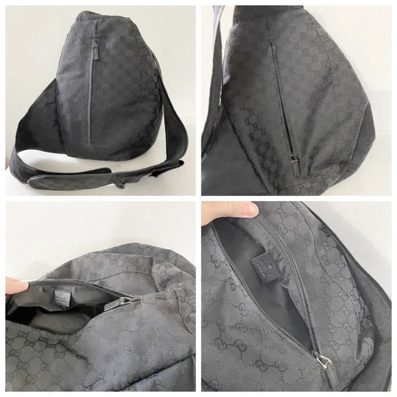 Gucci black monogram canvas and leather Y2K sling backpack bag - Picture 4 of 11